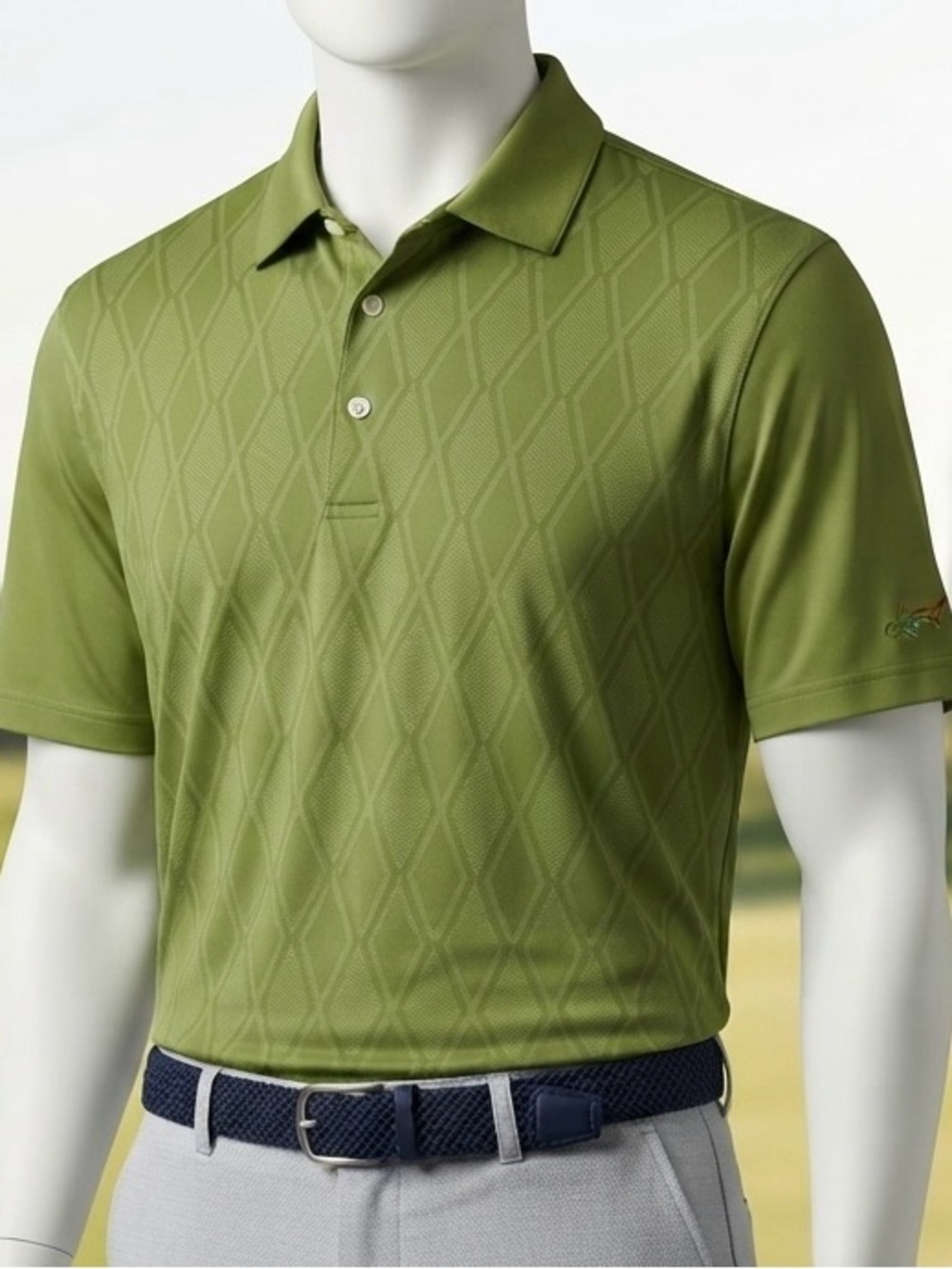 Greg Norman PlayDry Collection Olive Green Diamond-Textured Polo Size L